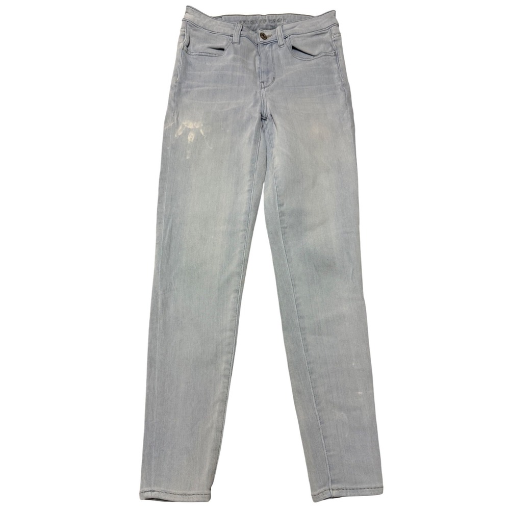 American Eagle Super Stretch Skinny Jeans Light Wash Sz 4 Regular Distressed Y2K